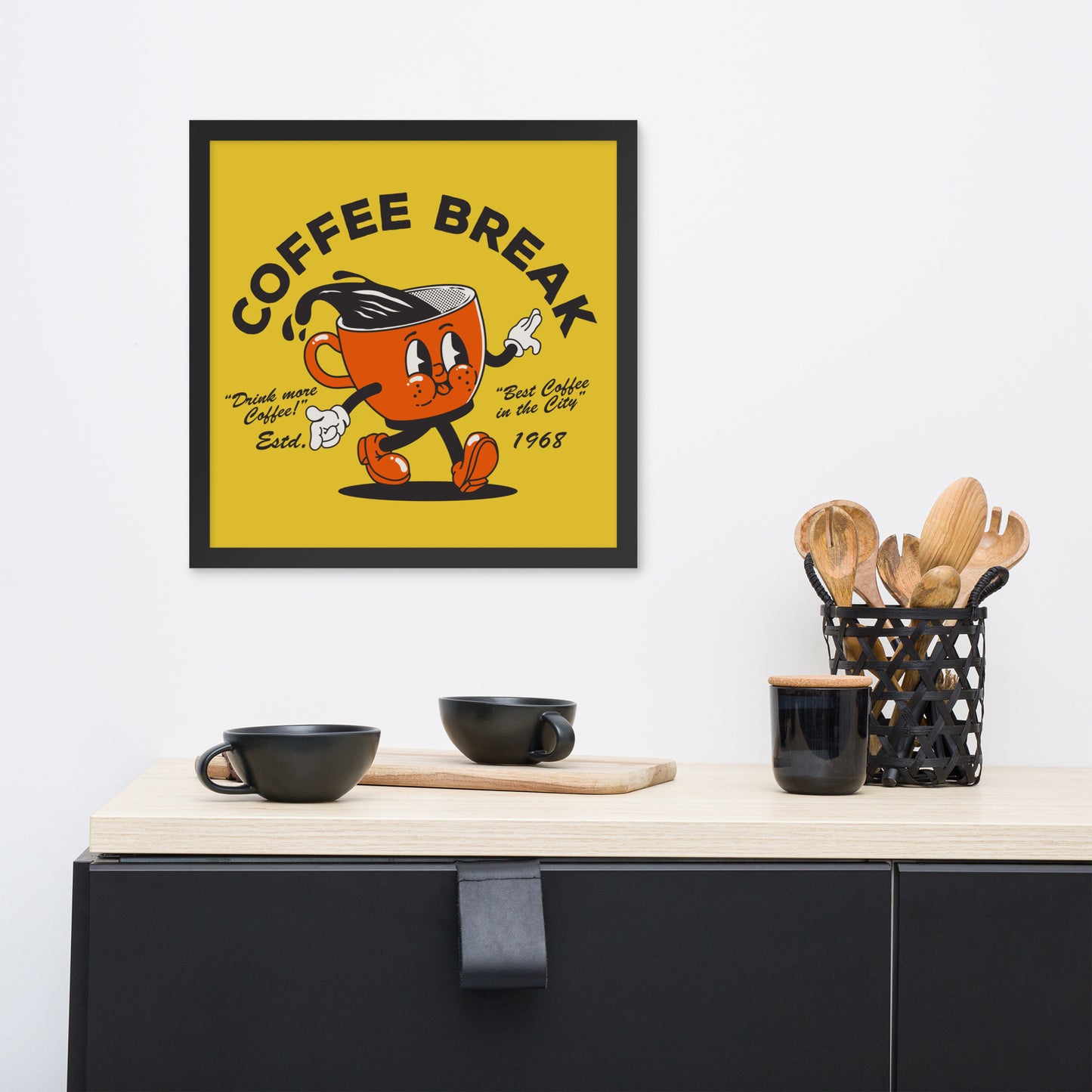 Coffee Break Vintage Framed Poster (hanging hardware included)