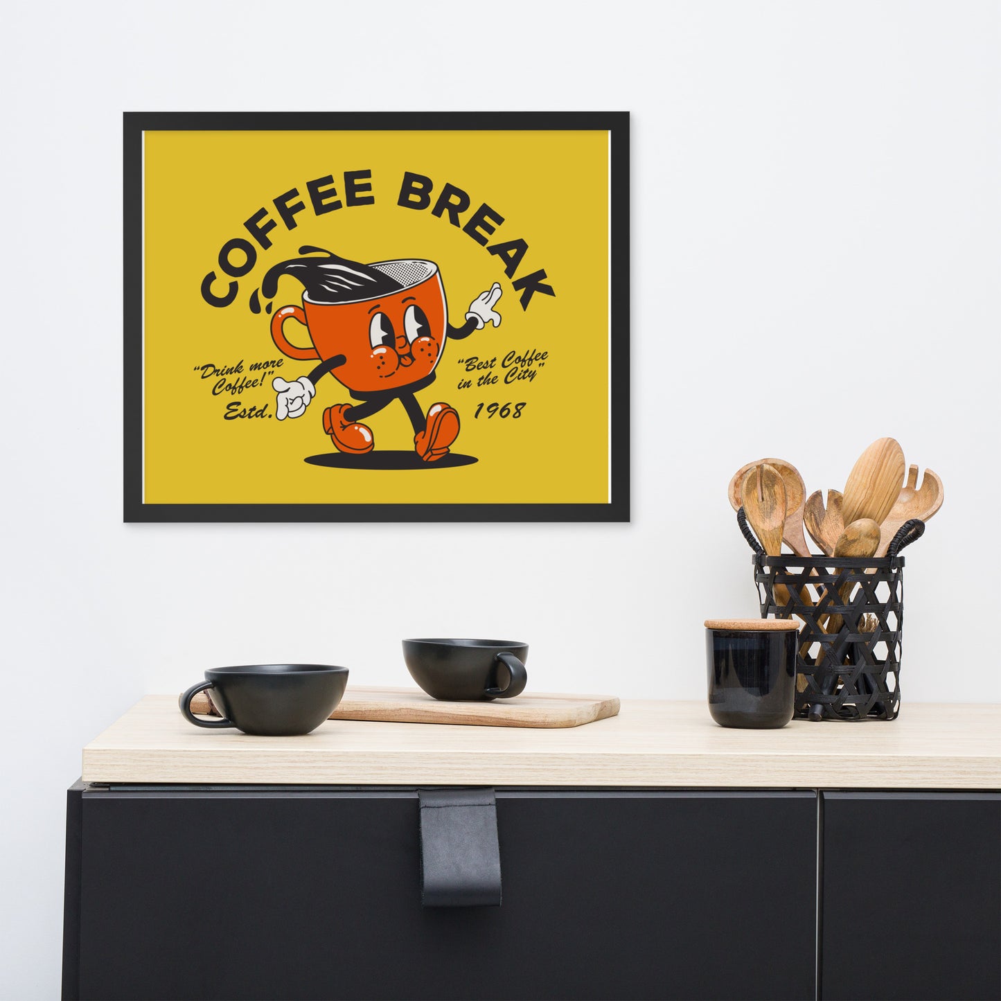 Coffee Break Vintage Framed Poster (hanging hardware included)