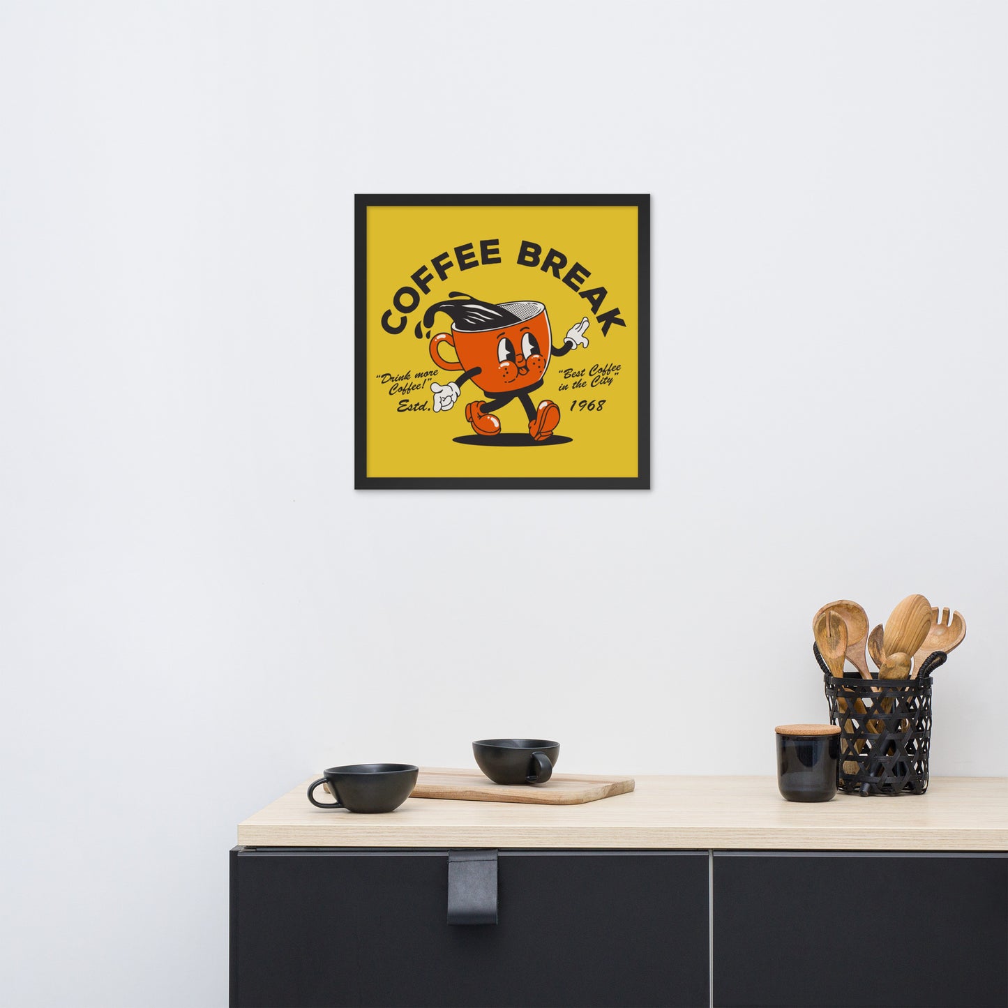 Coffee Break Vintage Framed Poster (hanging hardware included)