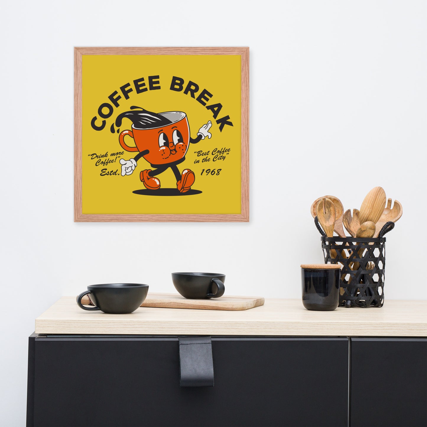 Coffee Break Vintage Framed Poster (hanging hardware included)