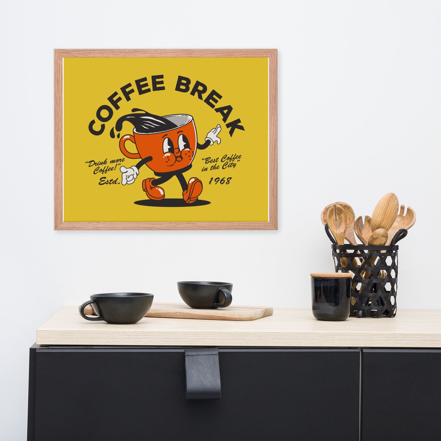 Coffee Break Vintage Framed Poster (hanging hardware included)